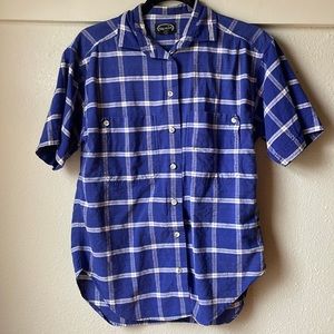 Vintage blue plaid short sleeve cotton button down shirt by New Mints
